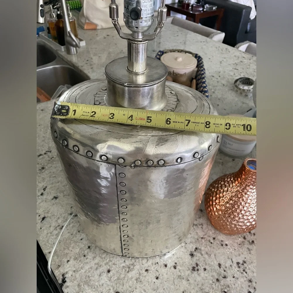 POTTERY BARN SILVER HAMMERED METAL LAMP